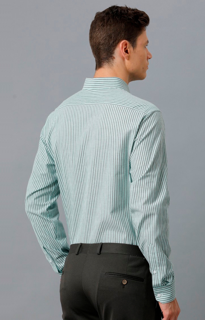 Men's Green Cotton Striped Formal Shirt