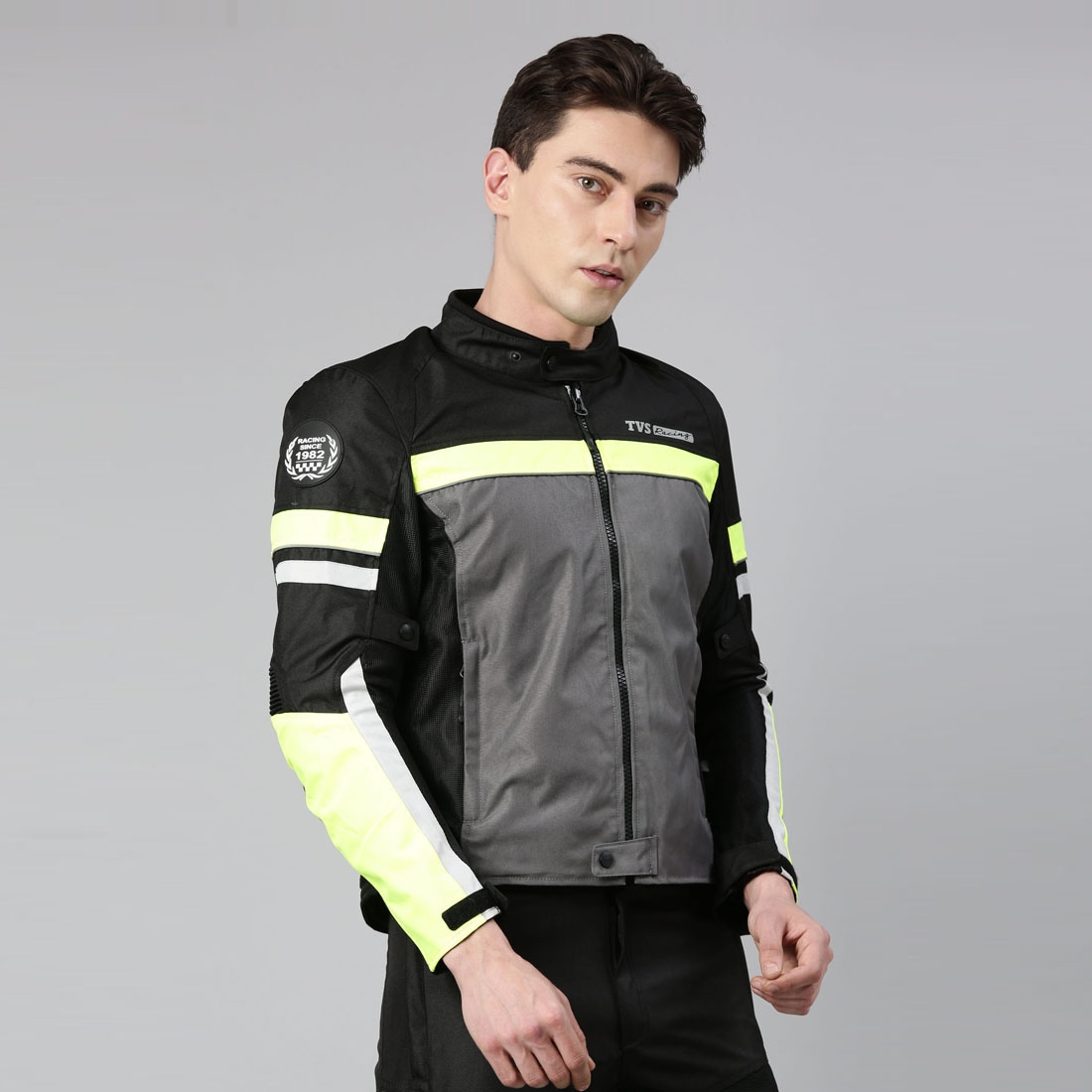 TVS Racing Asphalt Riding Jacket for Men ( Basic)- High Abrasion 600D  Polyester, – Essential Bike Jacket for Bikers (Grey) Online at Best Prices  | TVS Motor Company
