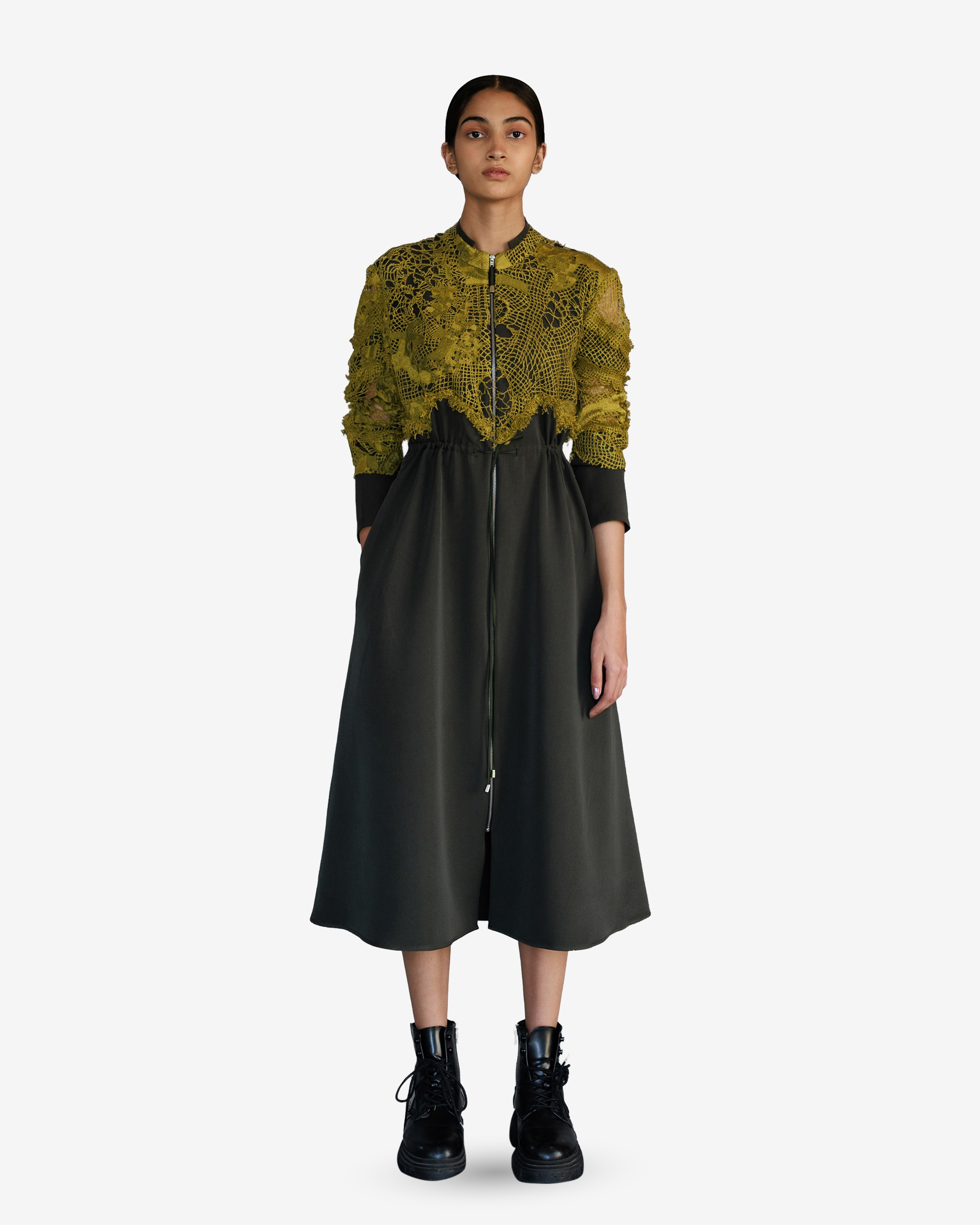 Yellow Map Embroidery Long Dress
