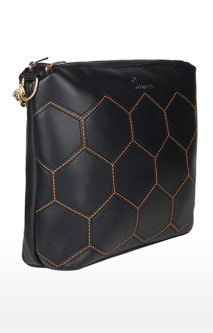 Vivinkaa | Vivinkaa Black Twin Compartment Faux Leather Embroidery Sling Bag 2