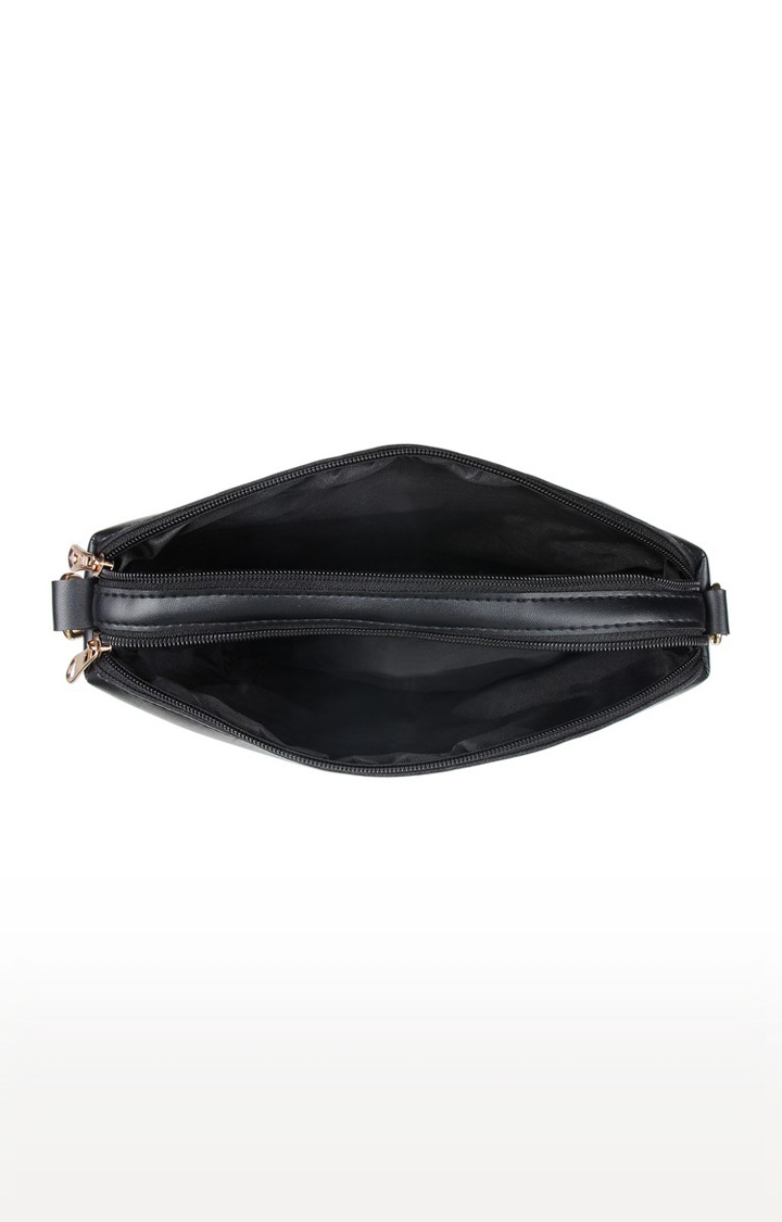 Vivinkaa | Vivinkaa Black Twin Compartment Faux Leather Embroidery Sling Bag 6