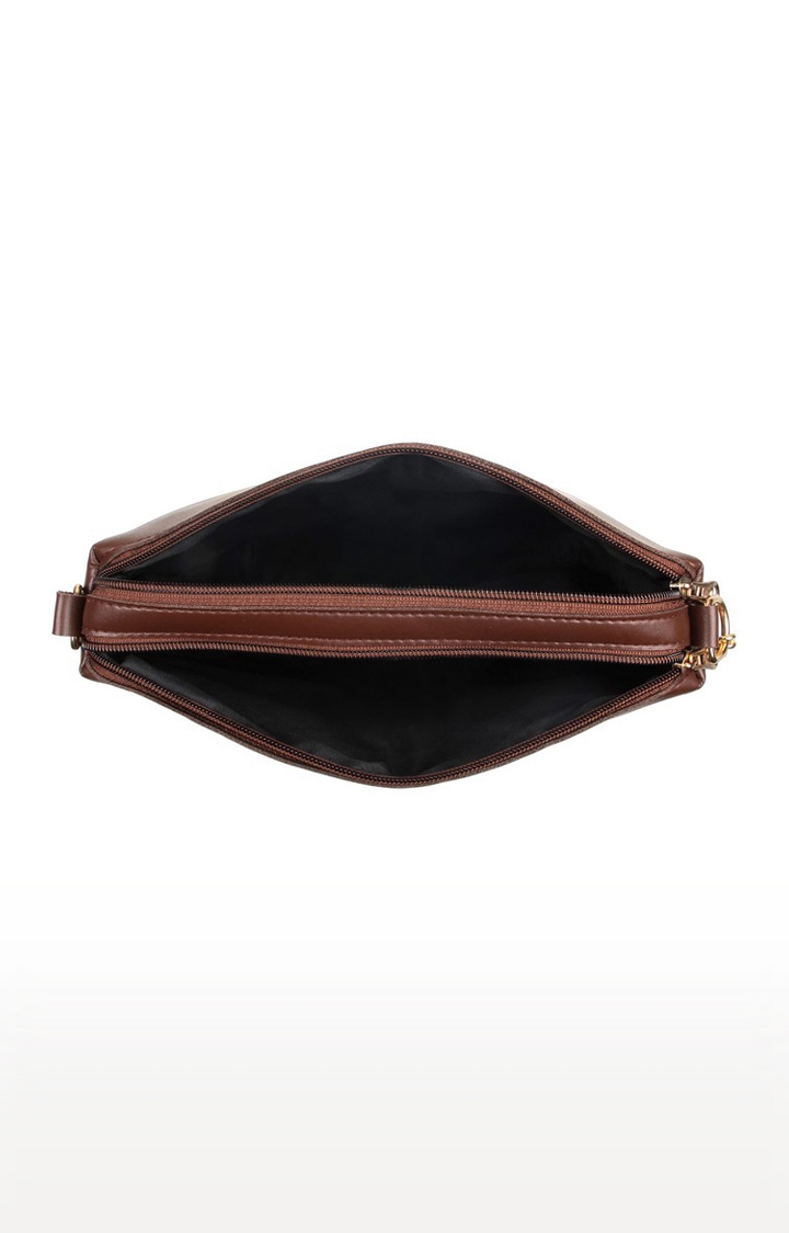 Vivinkaa | Vivinkaa Coffee Brown Twin Compartment Faux Leather Embroidery Sling Bag 6