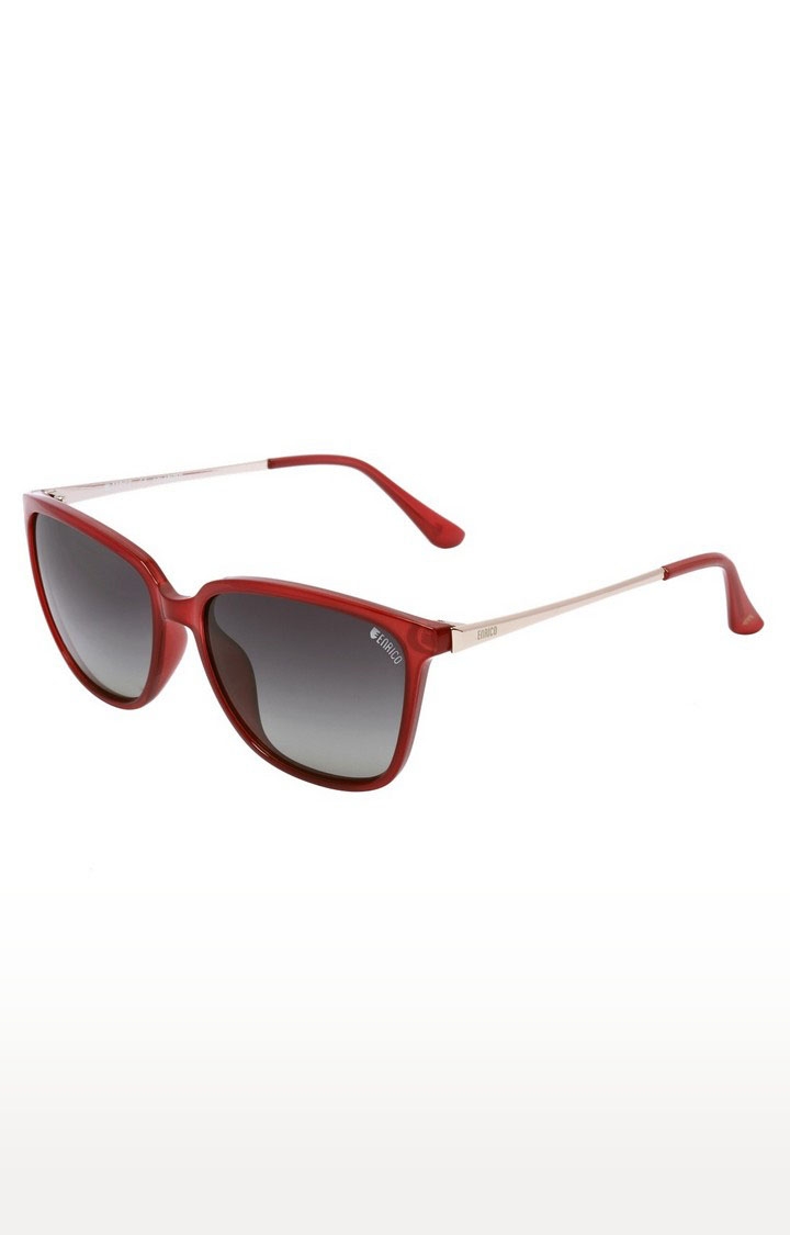ENRICO | Enrico Jade Red Uv Protected Square Shape Sunglasses For Women ( Lens - Grey | Frame - Red ) 0