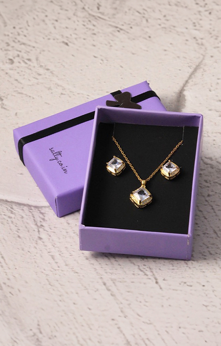 Salty | Women's Gold Anti tarnish Aesthetic Stone Earrings and Necklace Set