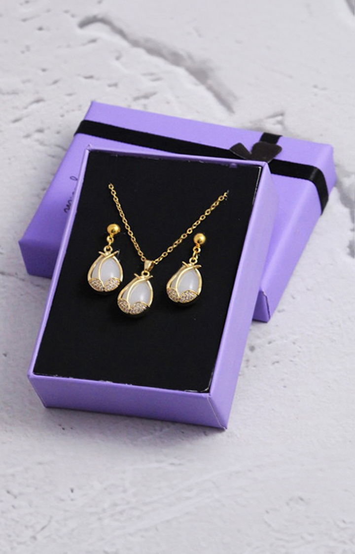 Salty | Women's Gold Anti tarnish Exquisite Swiss Earrings and Necklace Set