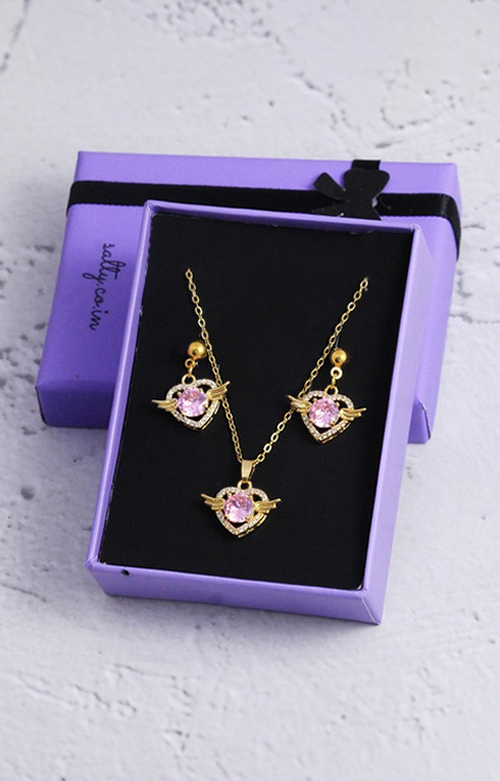 Salty | Women's Gold Anti tarnish Graceful Sapphire Earrings and Necklace Set