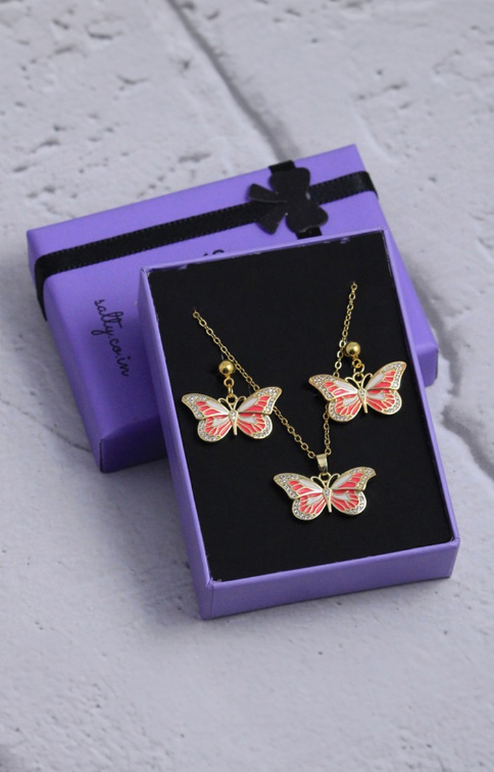 Salty | Women's Gold Anti tarnish Tender Butterfly Earrings and Necklace Set