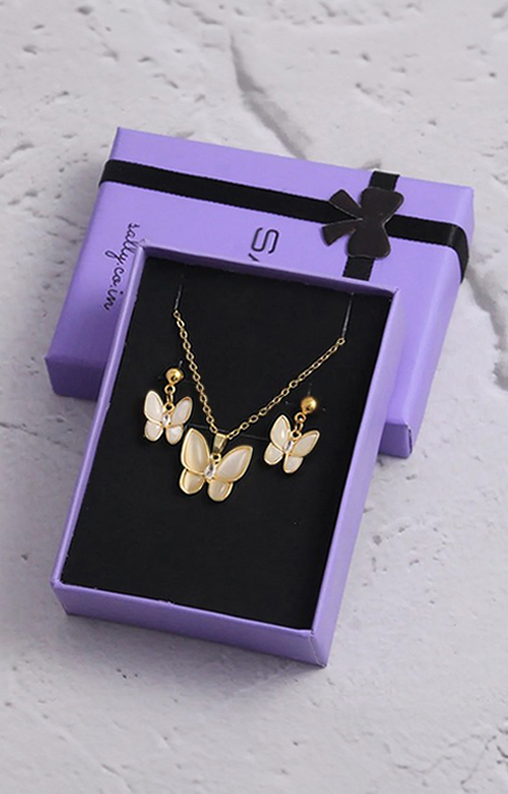 Salty | Women's Gold Anti tarnish Quirky Butterfly Necklace And Earrings Set