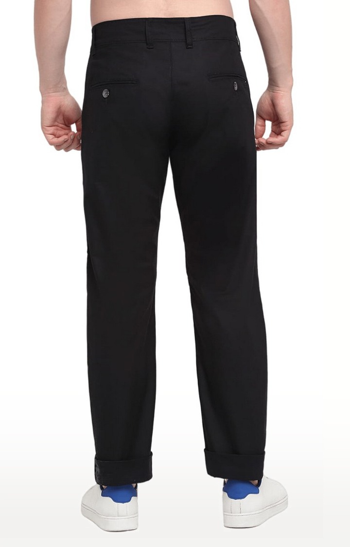 Men Black Cotton Solid Chino