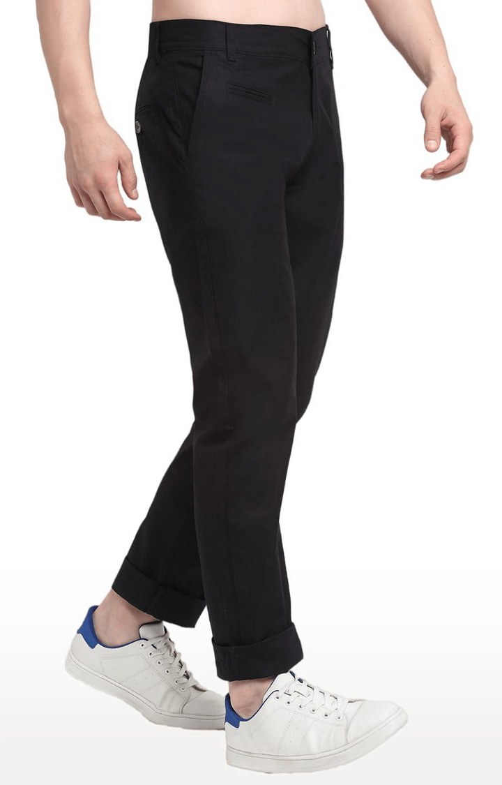 Men Black Cotton Solid Chino