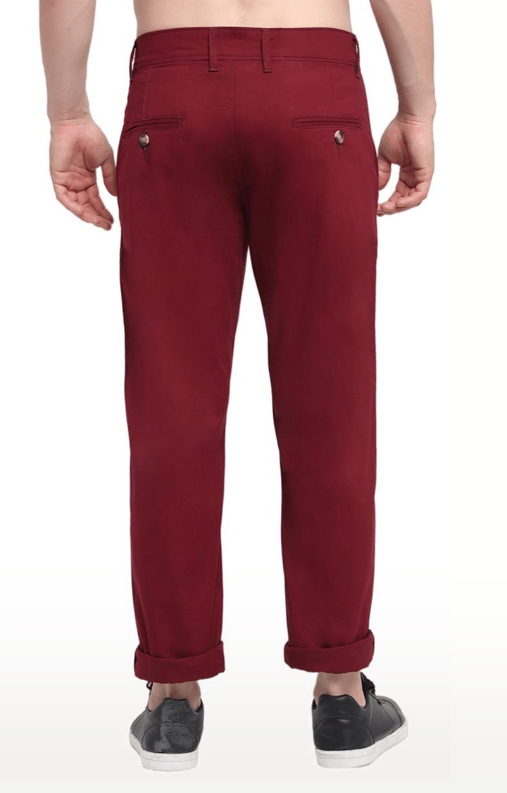 Men Maroon Cotton Solid Chino