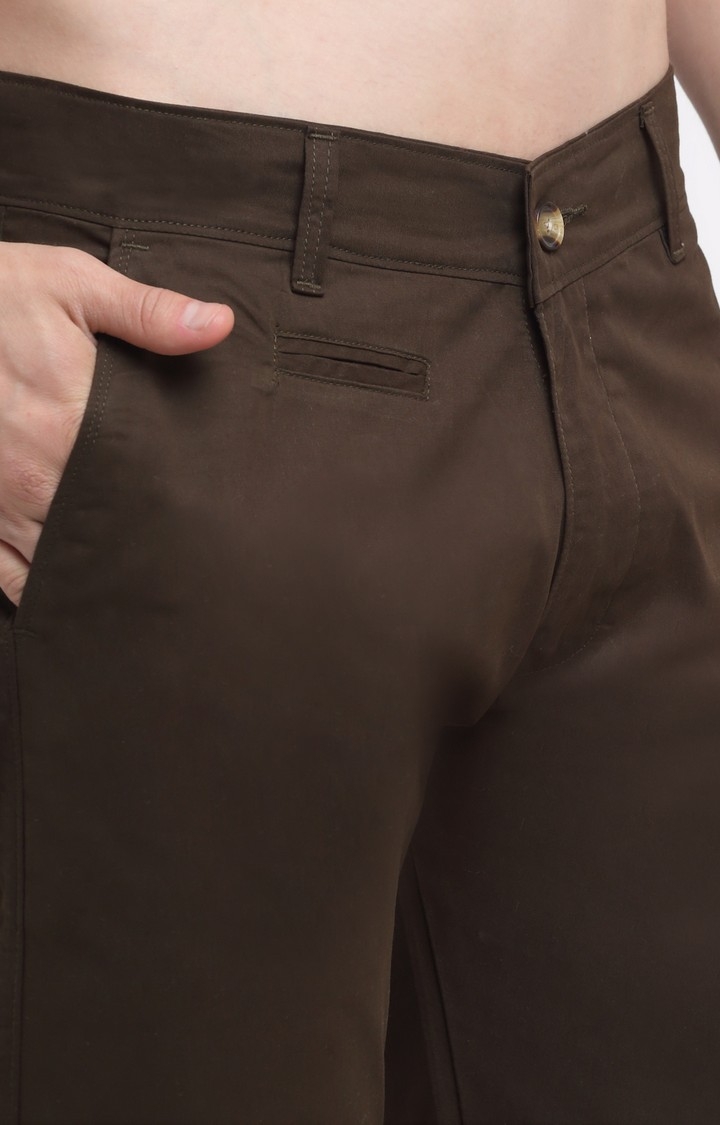 Men Brown Cotton Solid Chino