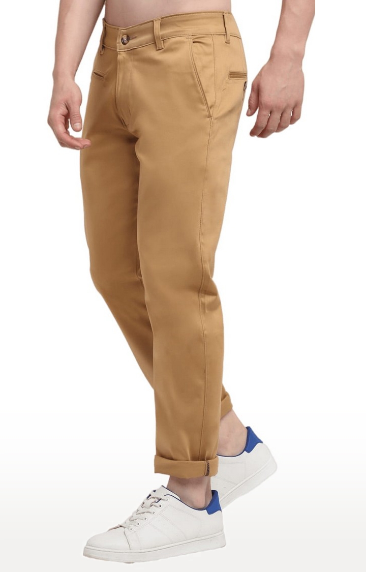 Men Brown Cotton Solid Chino