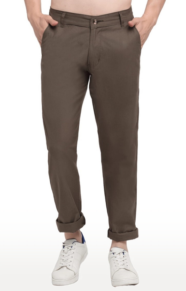 Ennoble | Men Brown Cotton Solid Chino