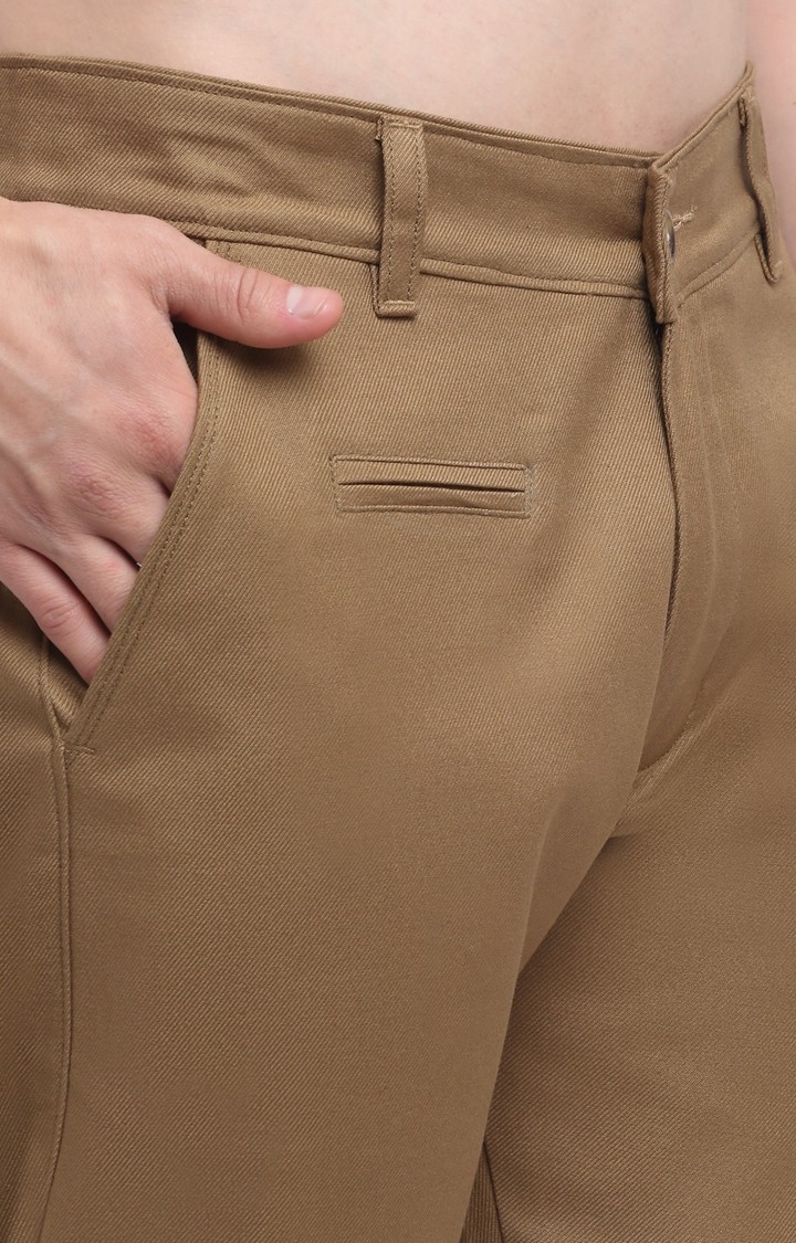 Ennoble | Men Brown Cotton Solid Chino 4