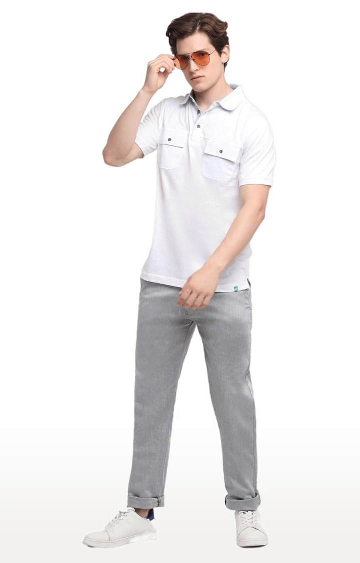 Men Grey Cotton Solid Chino