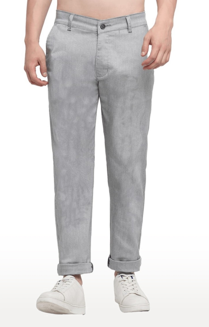 Men Grey Cotton Solid Chino