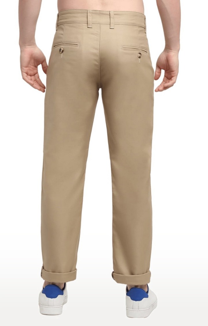 Men Beige Cotton Solid Chino