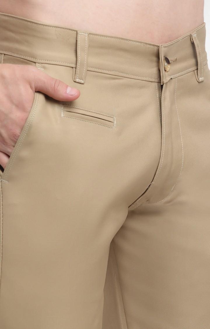 Men Beige Cotton Solid Chino
