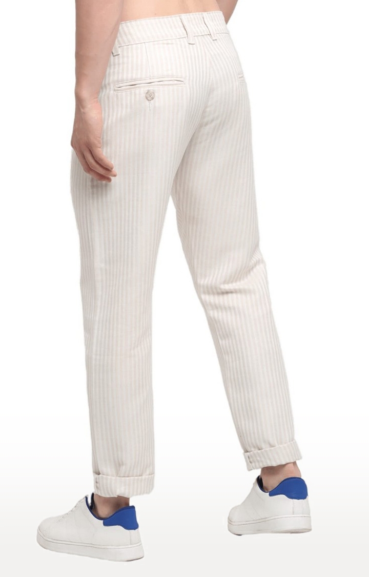 Men Beige Cotton Striped Chino