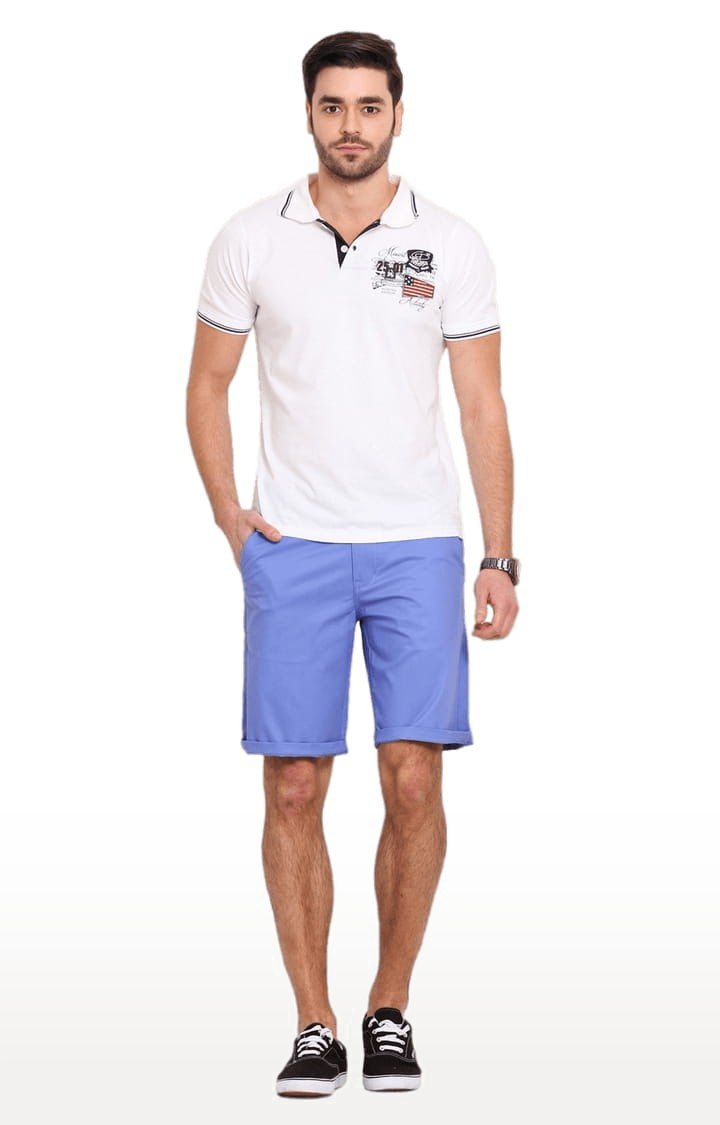 Men Blue Cotton Solid Short