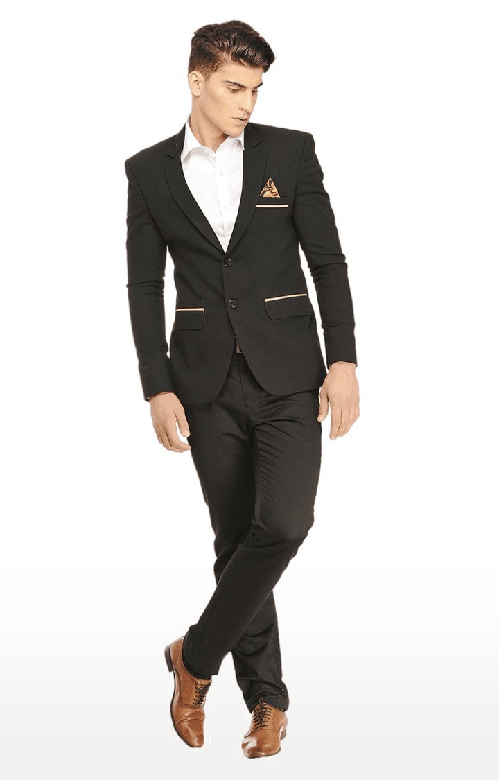 Men Black Viscose Slim Fit Blazer