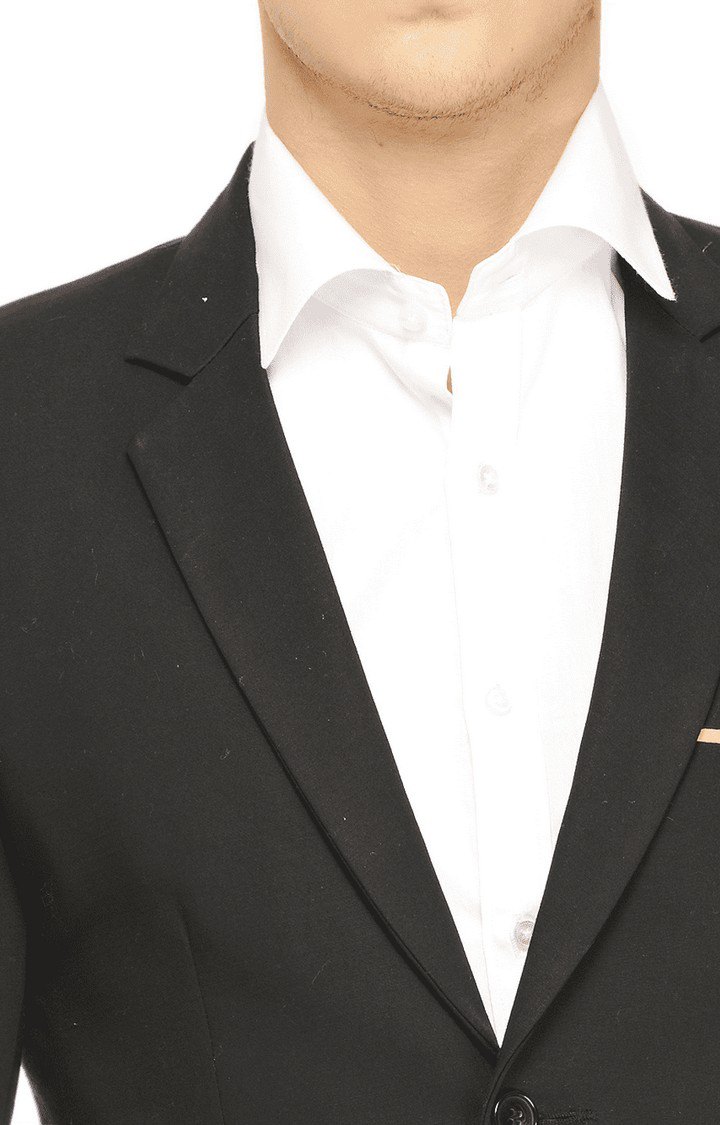 Men Black Viscose Slim Fit Blazer