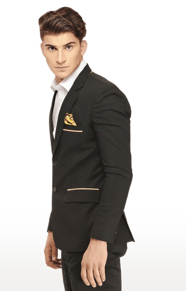 Men Black Viscose Slim Fit Blazer