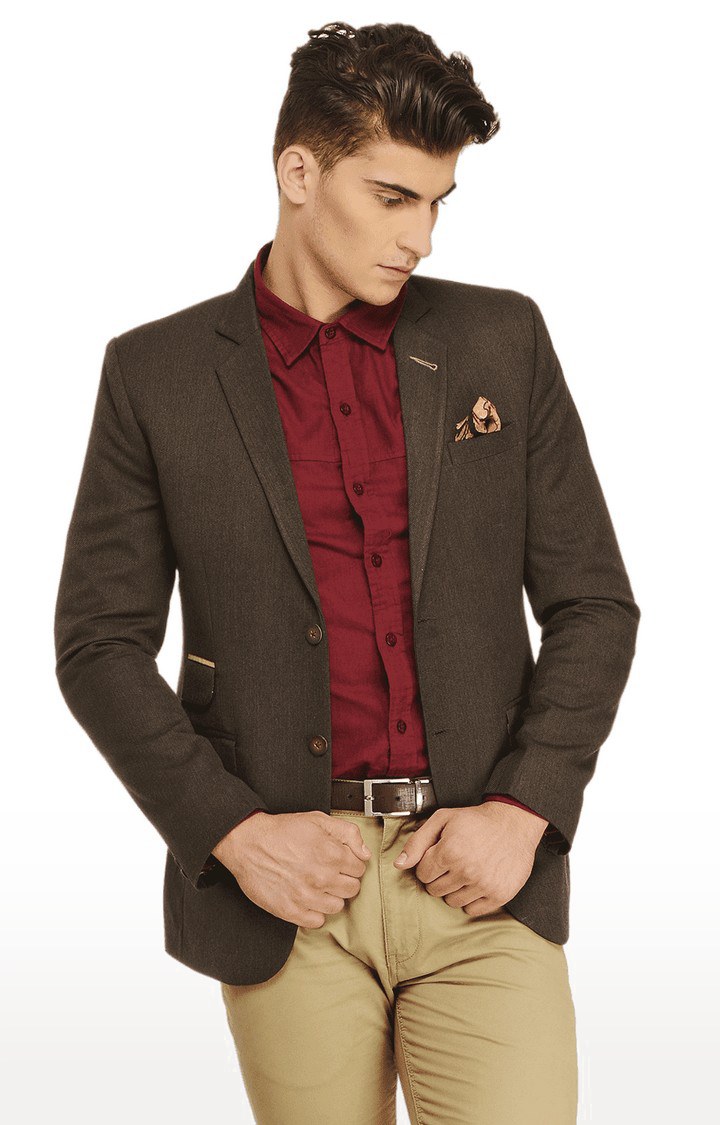 Men Brown Viscose Slim Fit Blazer