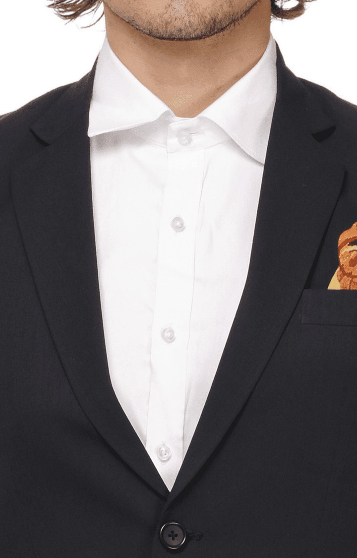 Men Navy Blue Viscose Slim Fit Blazer