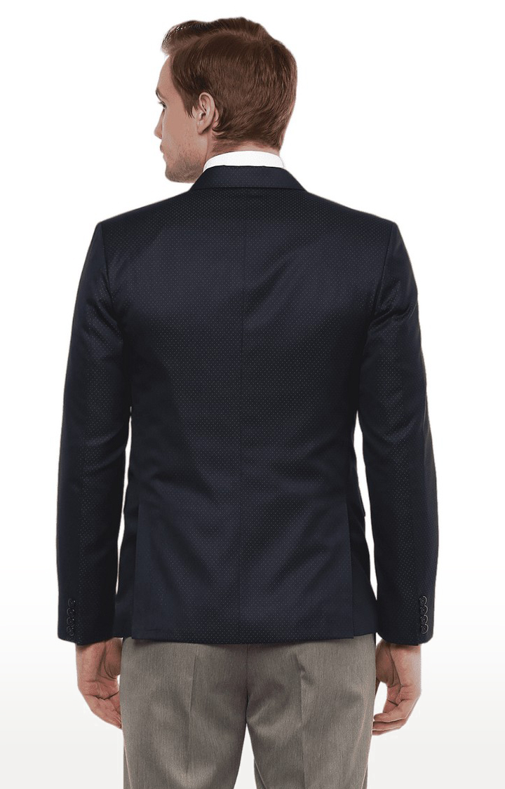 Men Navy Blue Viscose Slim Fit Blazer