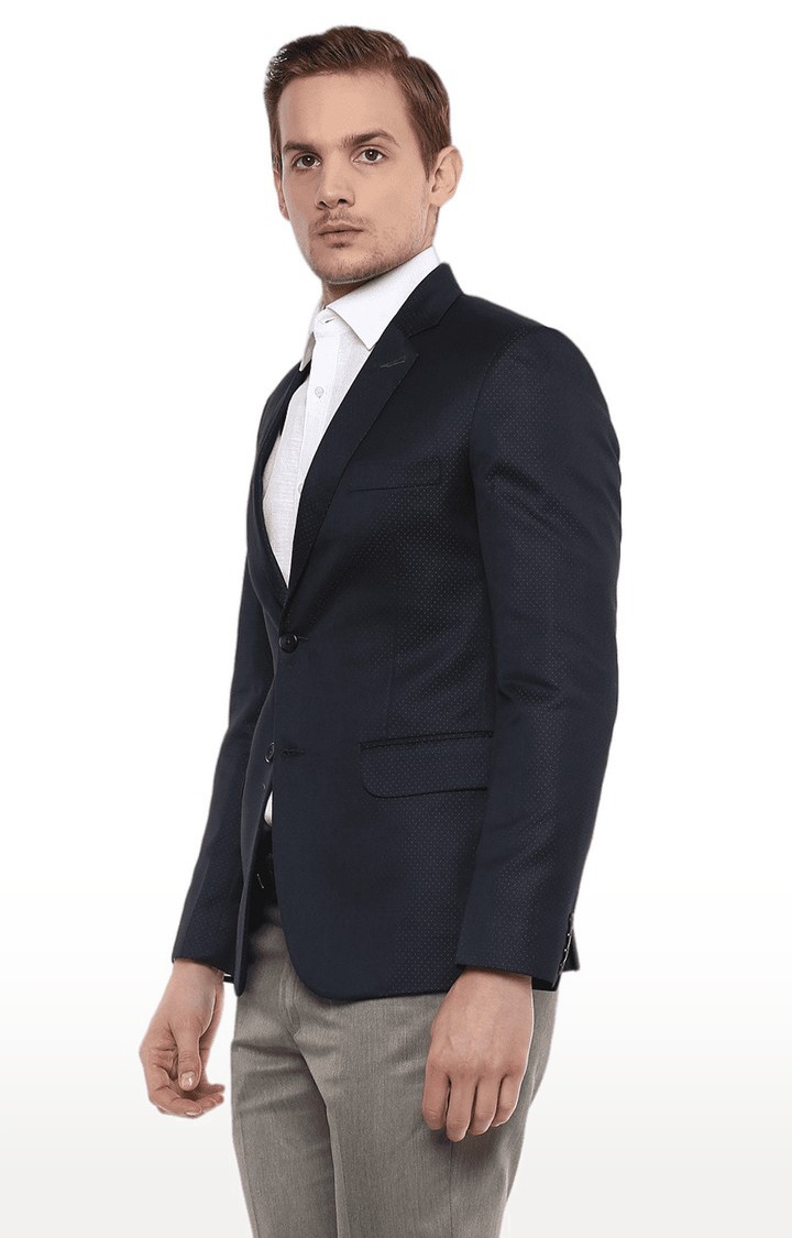 Men Navy Blue Viscose Slim Fit Blazer