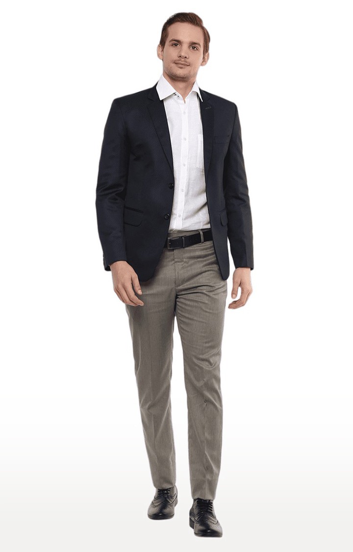 Men Navy Blue Viscose Slim Fit Blazer