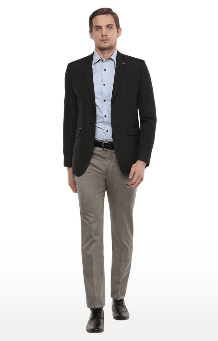 Men Grey Viscose Slim Fit Blazer