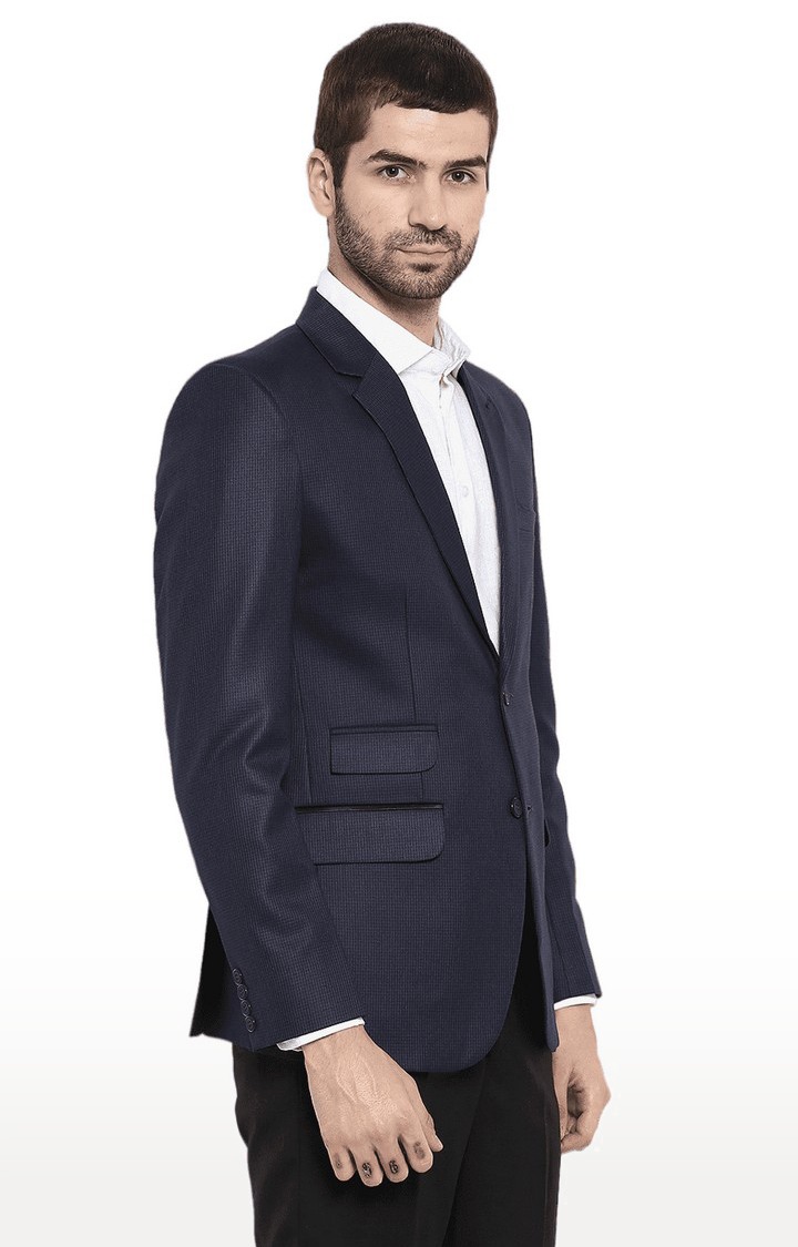 Men Navy Blue Viscose Slim Fit Blazer