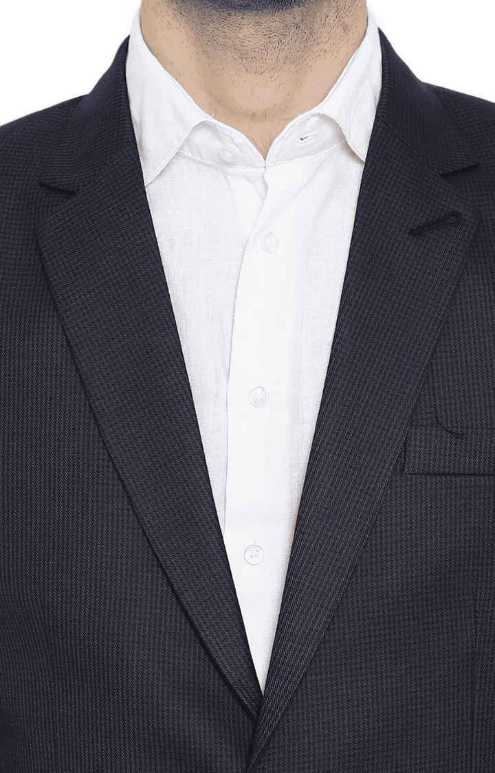 Men Navy Blue Viscose Slim Fit Blazer