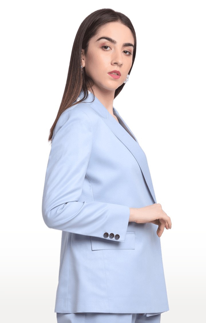 Women Blue Viscose Relaxed Fit Blazer