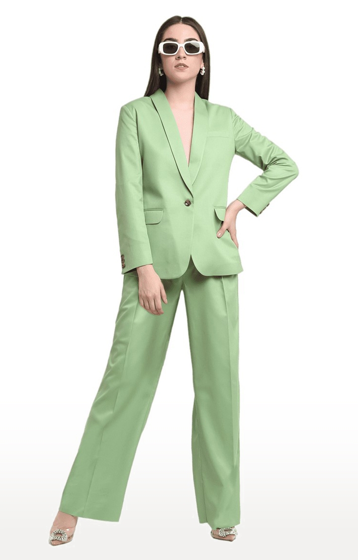Women Green Viscose Relaxed Fit Blazer