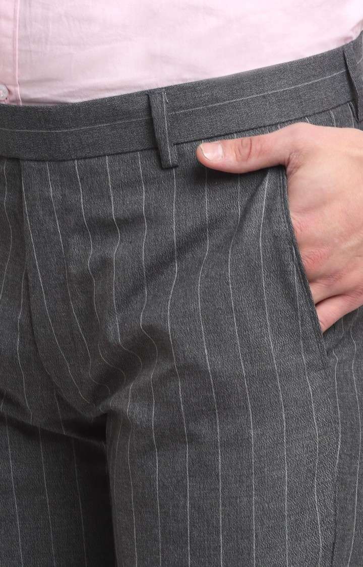 Men Grey Viscose Striped Trouser