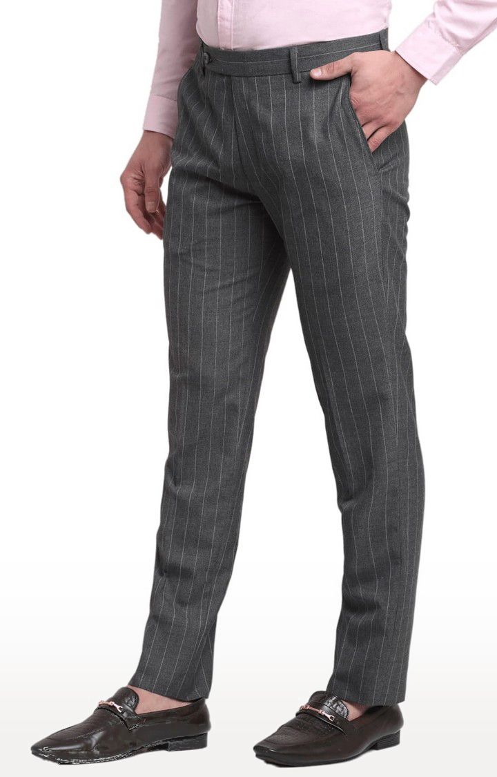 Men Grey Viscose Striped Trouser