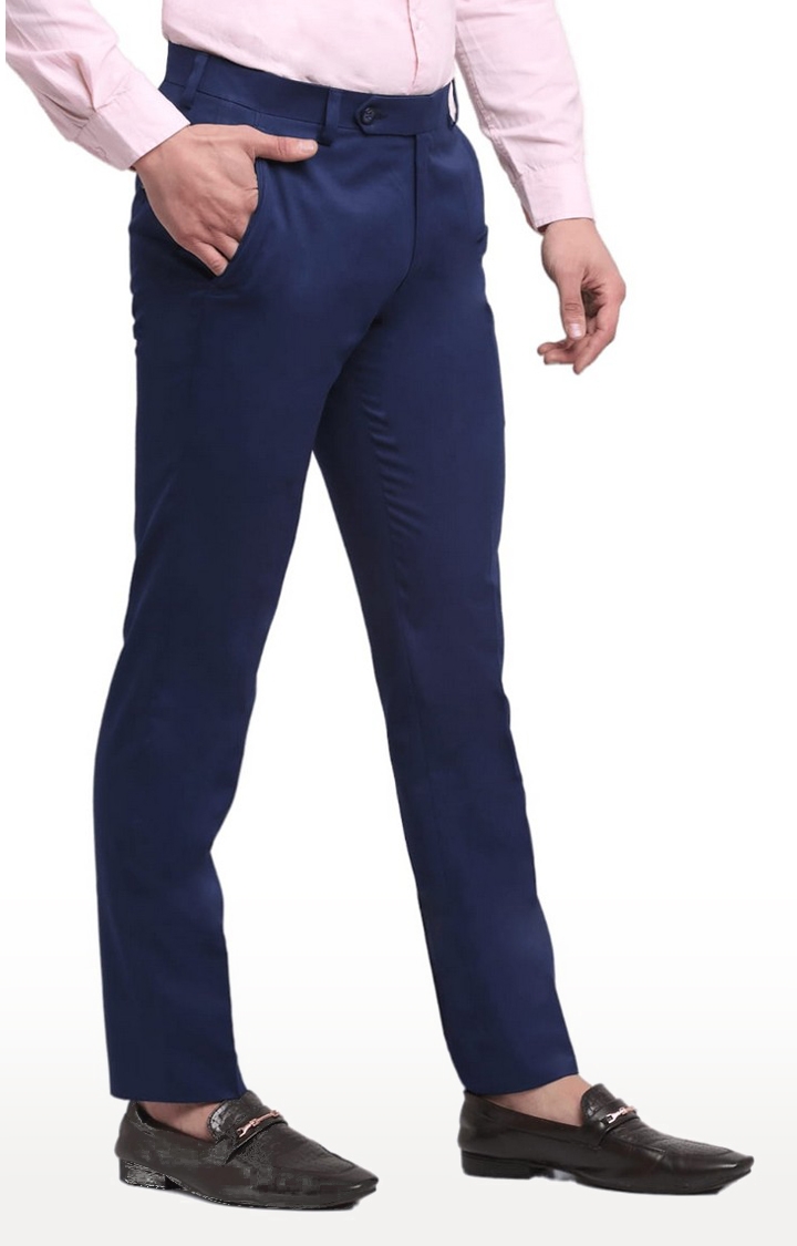 Ennoble | Men Blue Viscose Solid Trouser 2