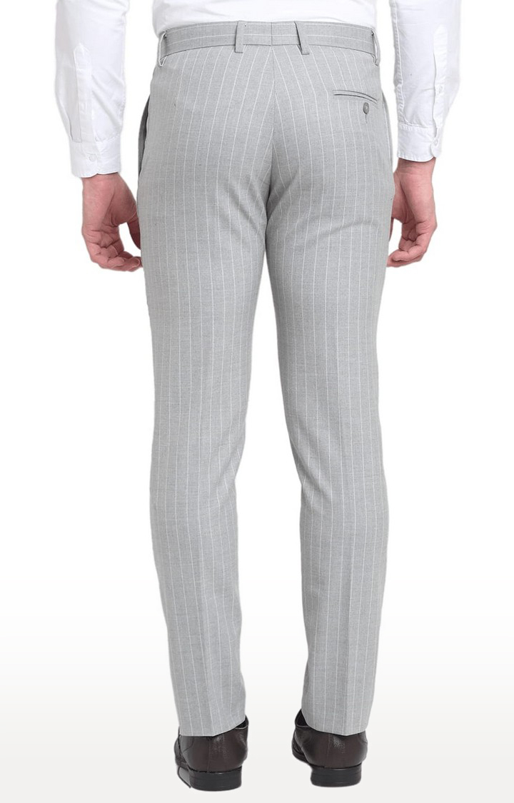 Men Grey Viscose Striped Trouser