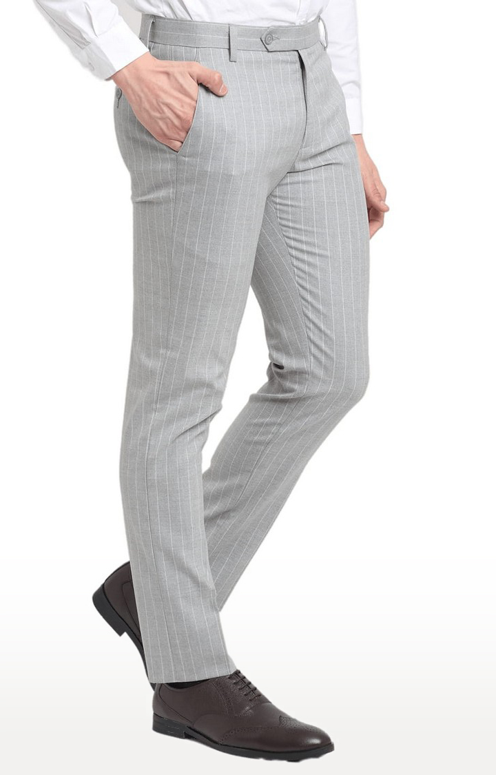 Men Grey Viscose Striped Trouser