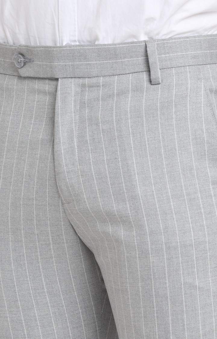 Men Grey Viscose Striped Trouser