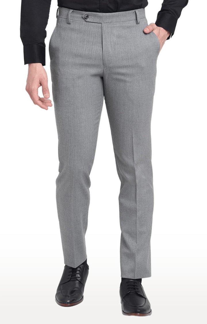 Ennoble | Men Grey Viscose Solid Trouser