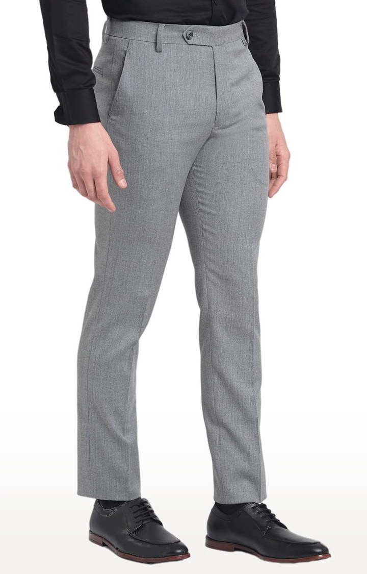 Men Grey Viscose Solid Trouser