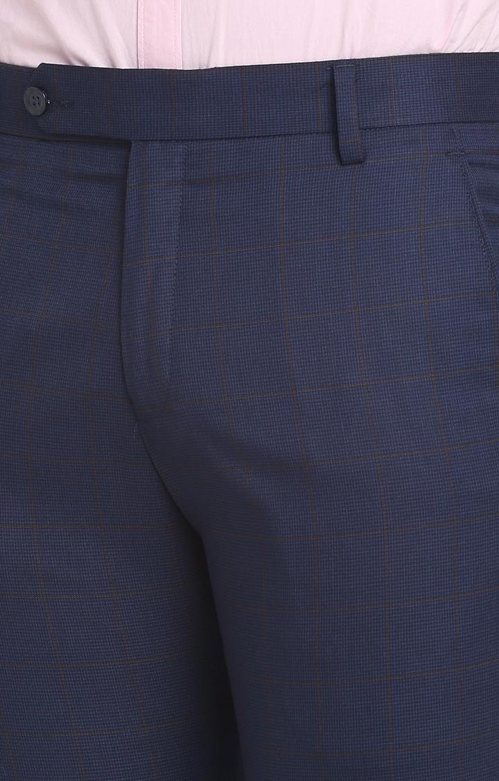 Men Blue Viscose Checked Trouser