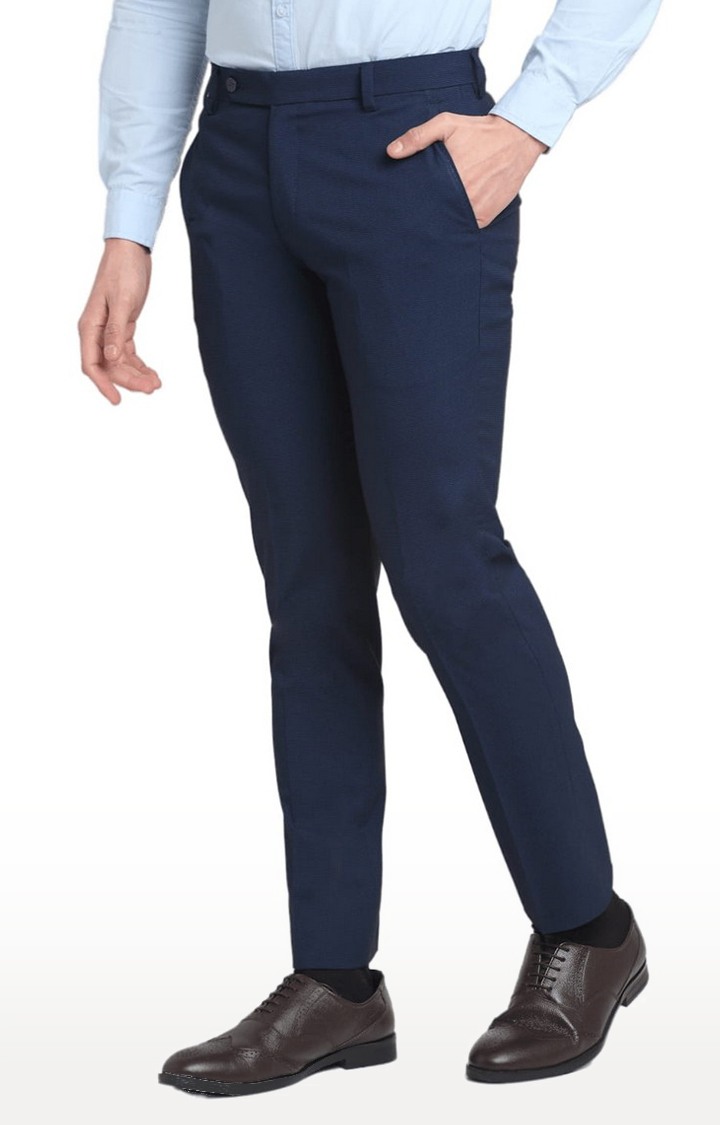 Men Blue Viscose Solid Trouser