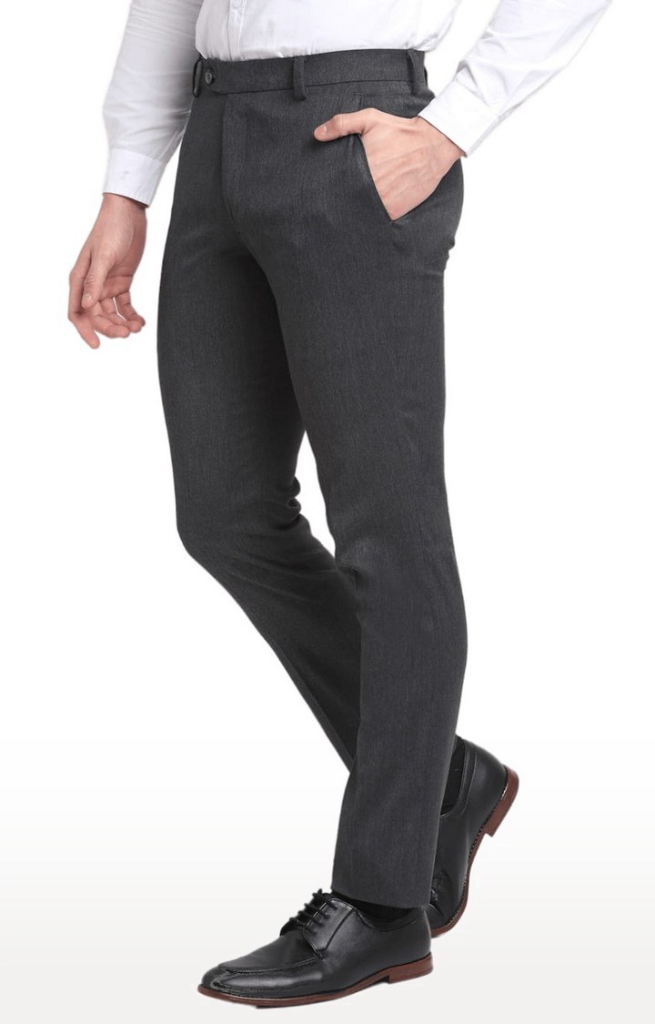 Men Grey Viscose Solid Trouser