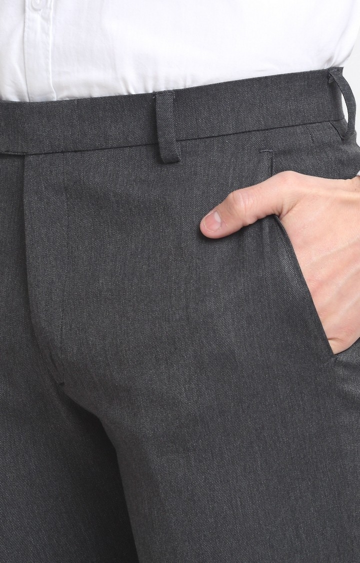Men Grey Viscose Solid Trouser
